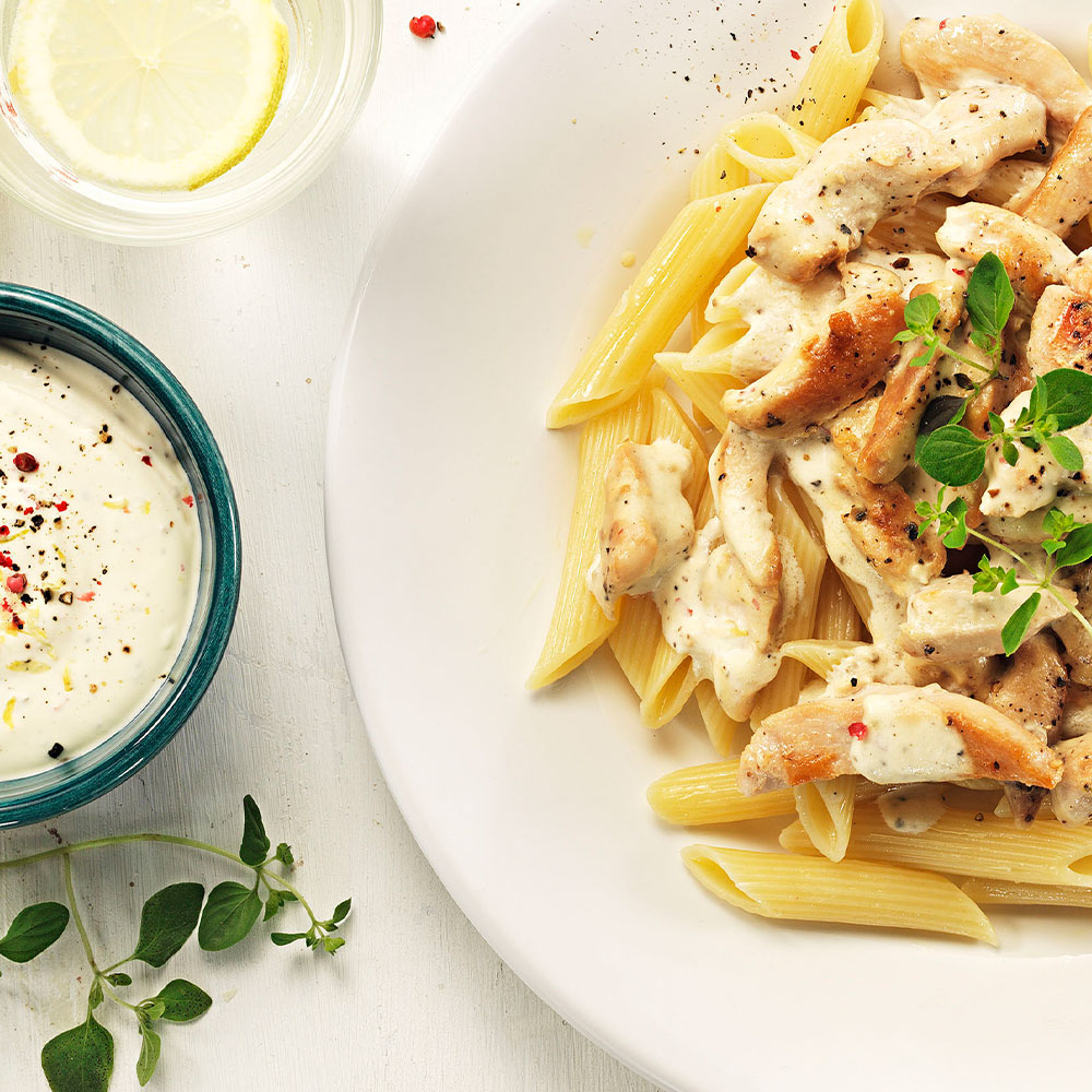 Kyckling Pasta Creme Fraiche Parmesan Vitlök