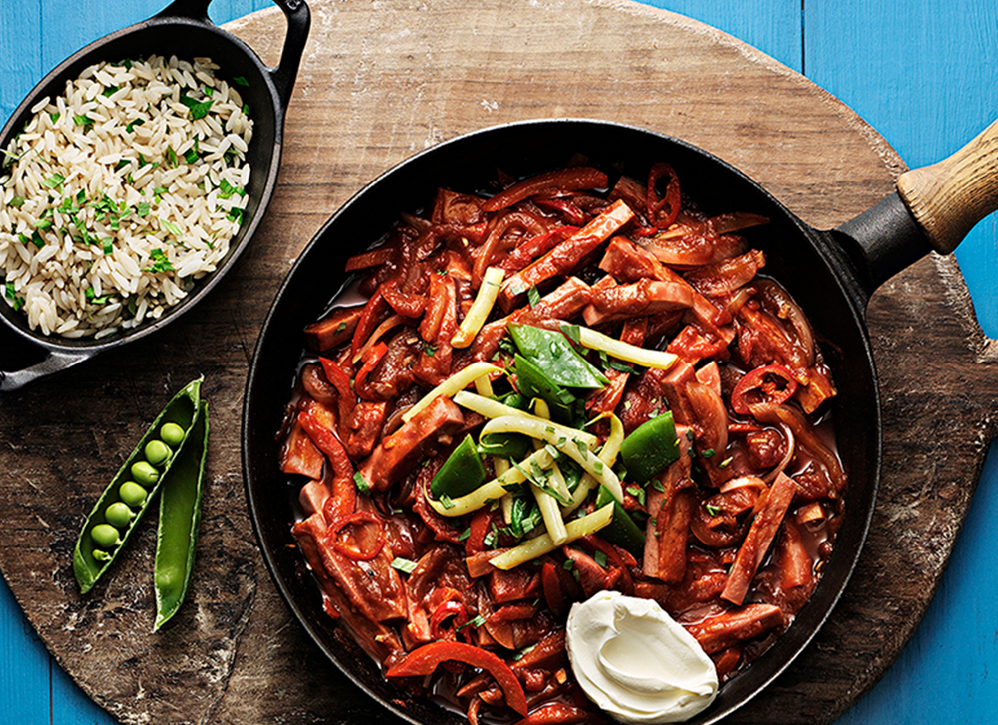 Korvstroganoff gjord med kycklingkorv