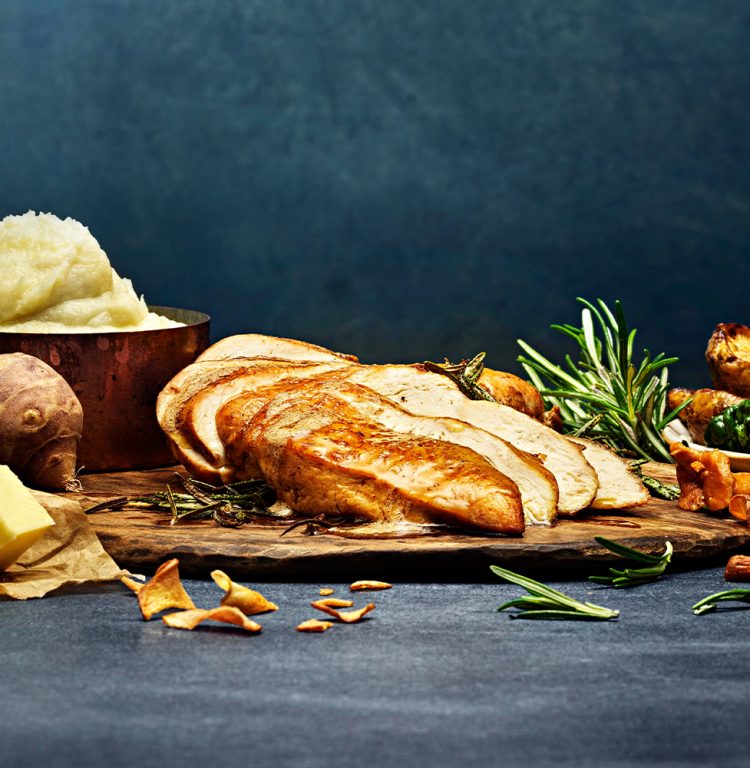 Kycklingfilé rosmarin, brynt smör med variation på jordärtskocka